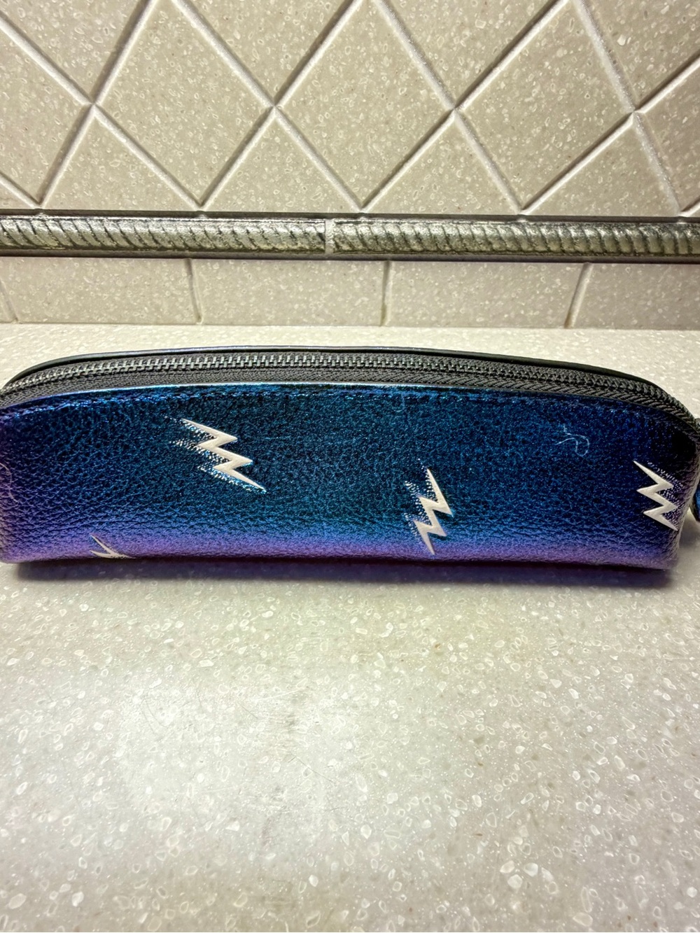 Coach Iridescent Blue Purple Lightning Print Pencil Case